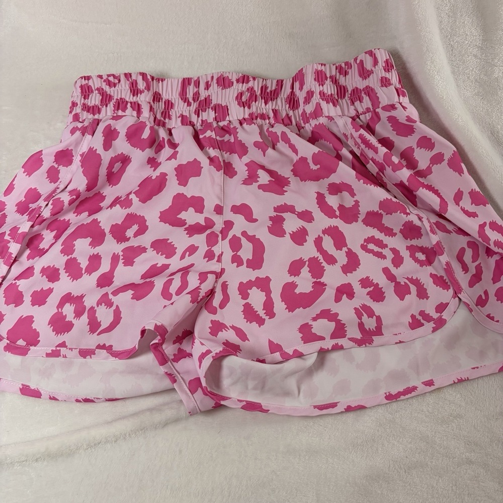 XL Pink Leopard Print Athletic Dolphin Shorts Barbiecore Athleisure Activewear